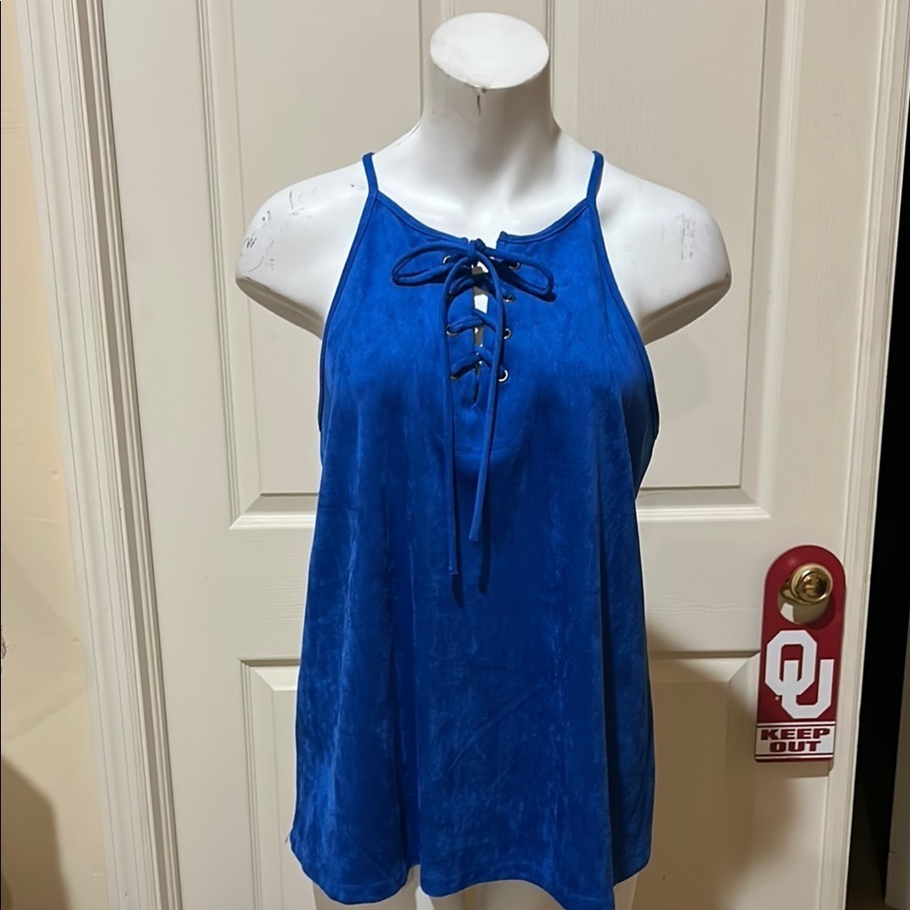 Soprano Blue Lace-Up Women's Top. NWT. Large